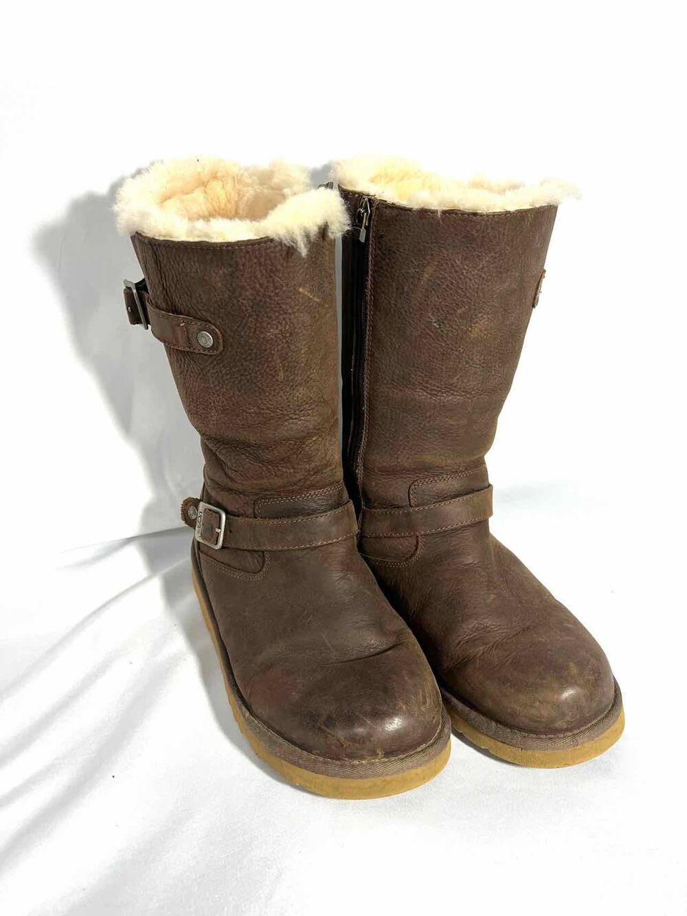 UGG Size 6 Chocolate Fleece Lined Pebbled AS IS Designer Boots